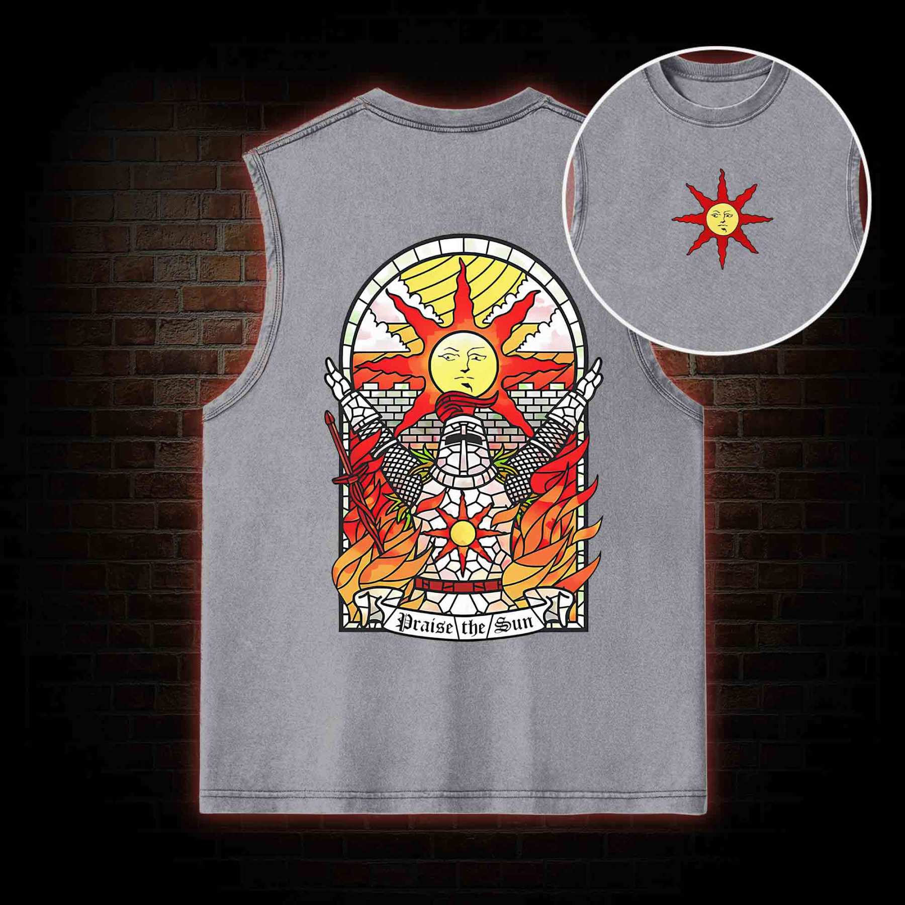 Praise the Sun Back Print Washed Tank Top