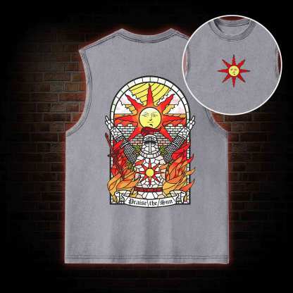 Praise the Sun Back Print Washed Tank Top