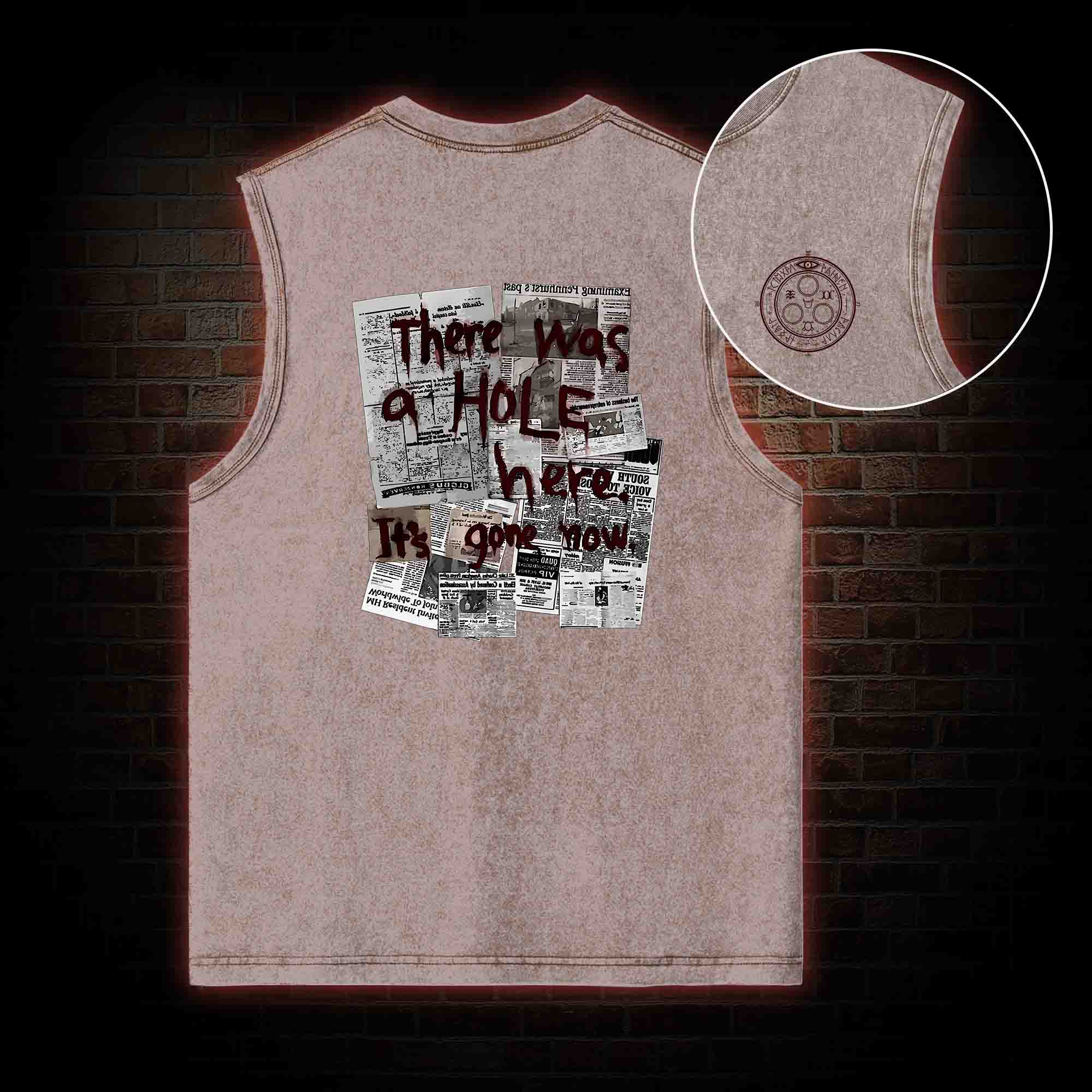 There Was a Hole Back Print Washed Tank Top