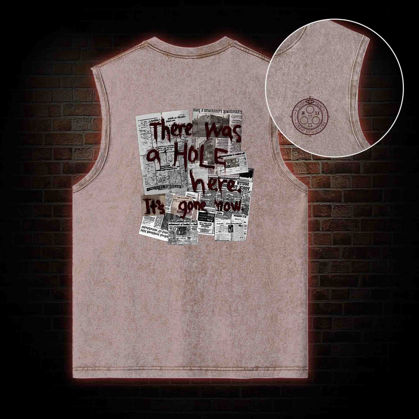 There Was a Hole Back Print Washed Tank Top