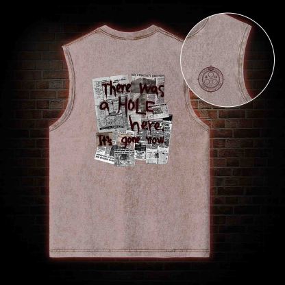 There Was a Hole Back Print Washed Tank Top