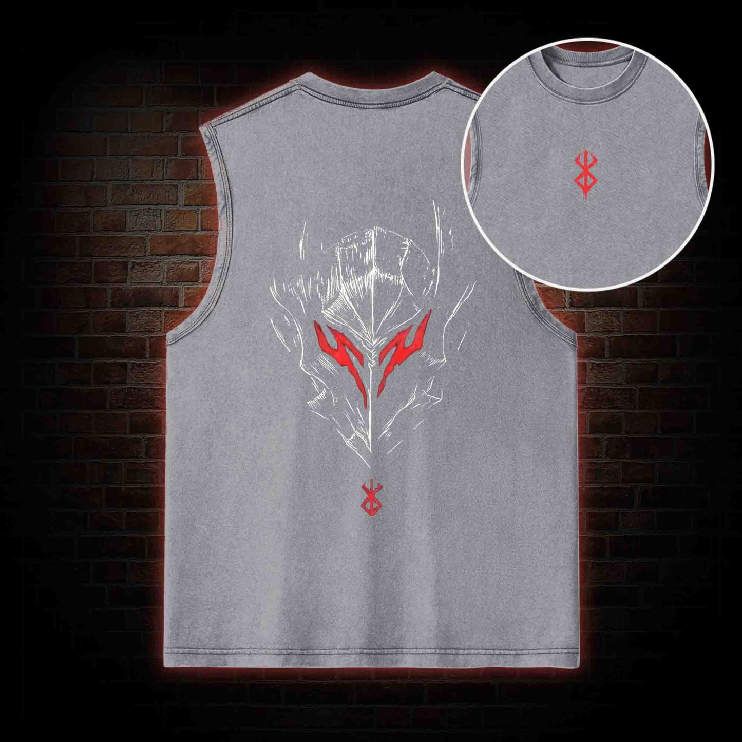 Berserker Mask Back Print Washed Tank Top