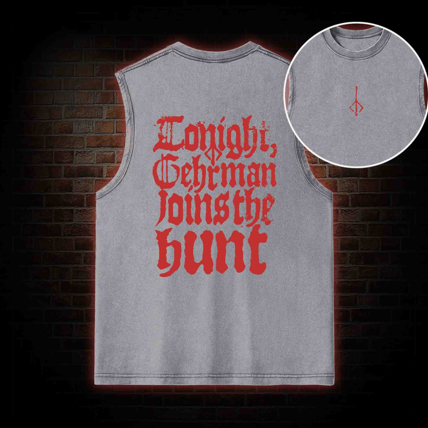 Gehrman Joins The Hunt Back Print Washed Tank Top