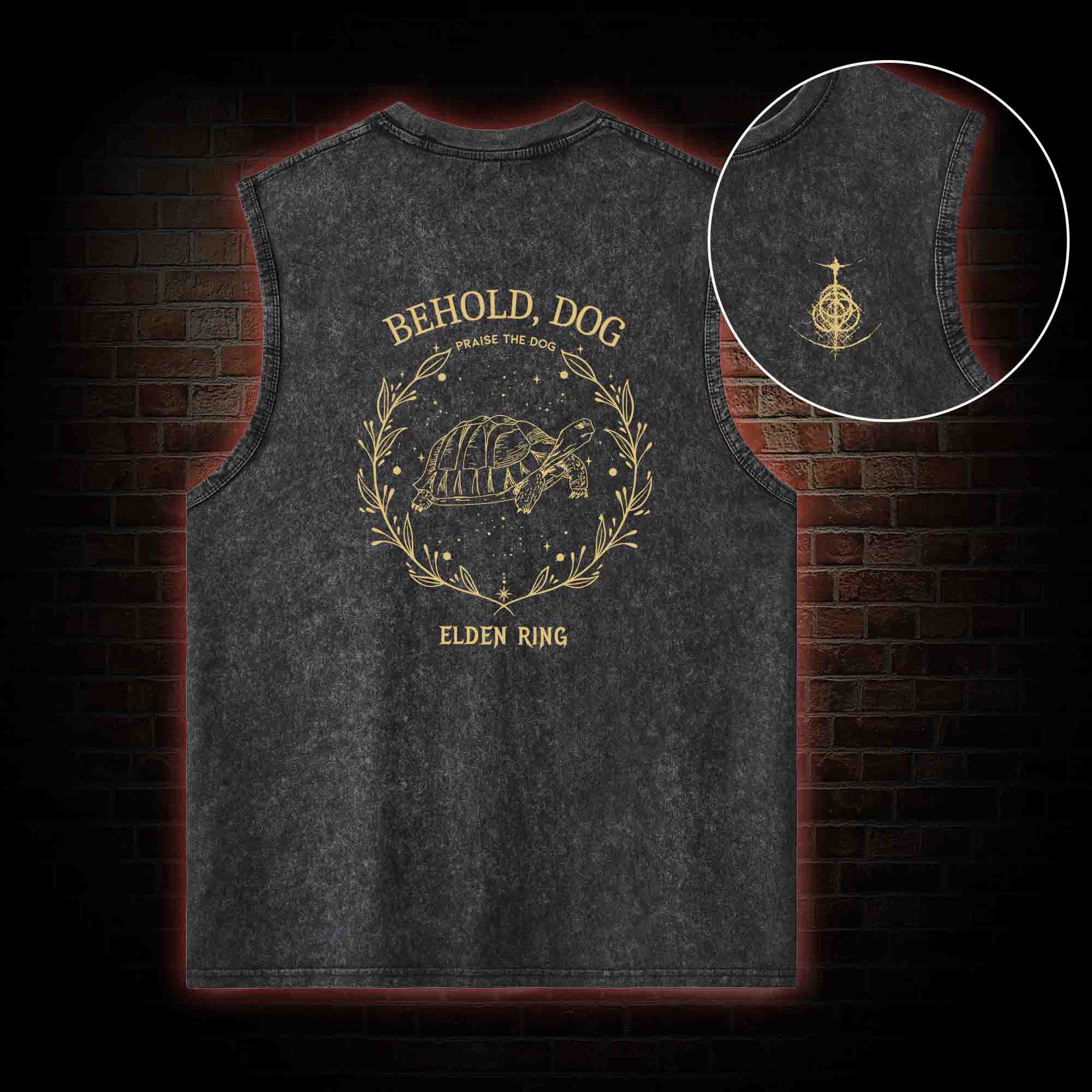 Behold Dog Back Print Washed Tank Top