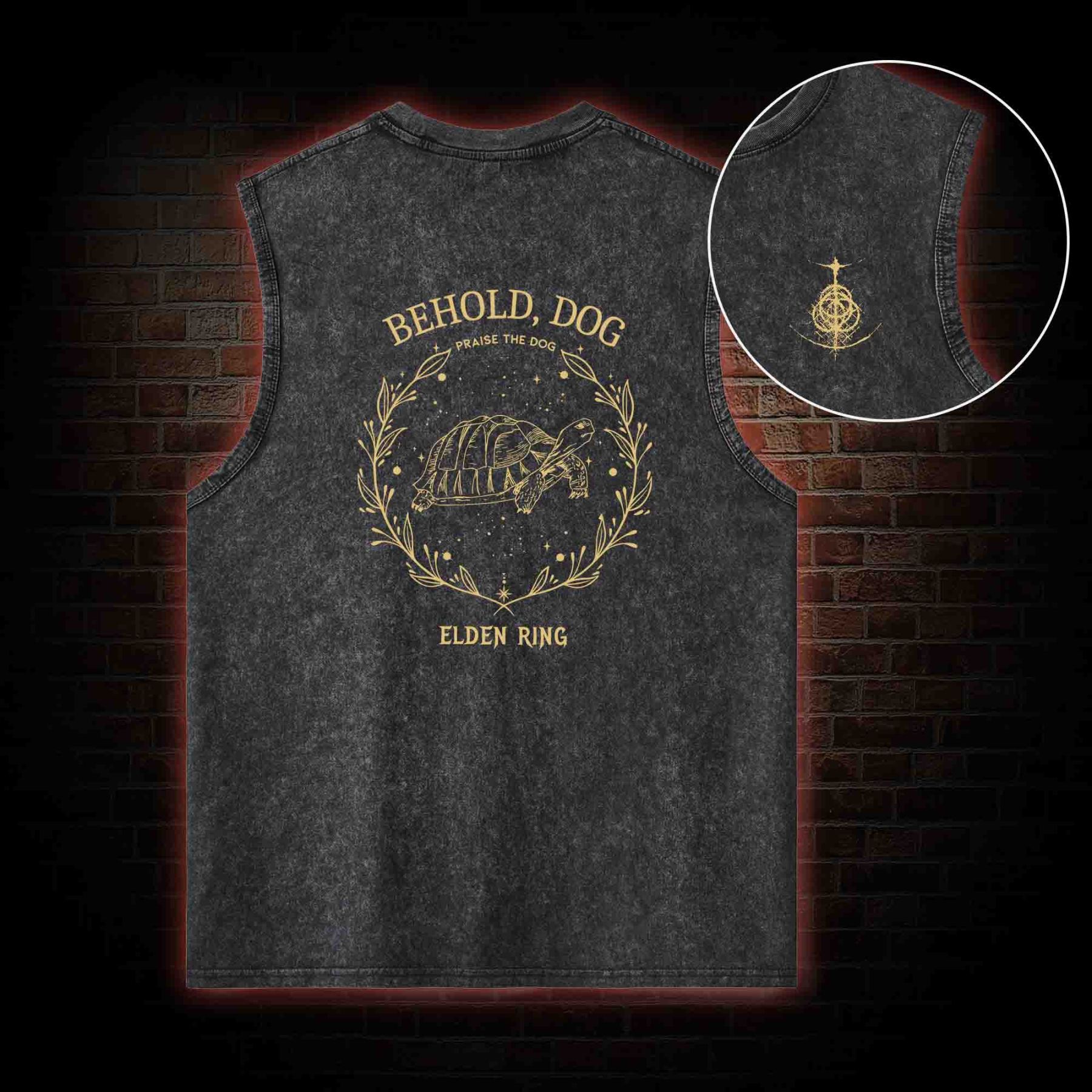 Behold Dog Back Print Washed Tank Top