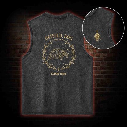 Behold Dog Back Print Washed Tank Top