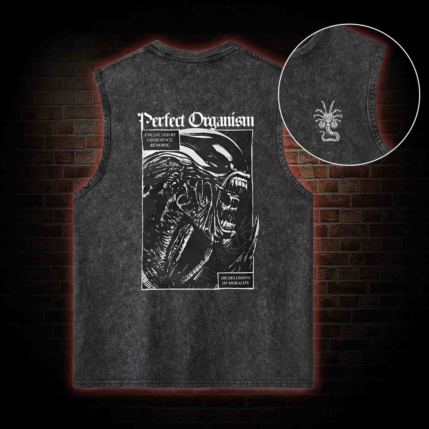 Alien Perfect Organism Back Print Washed Tank Top