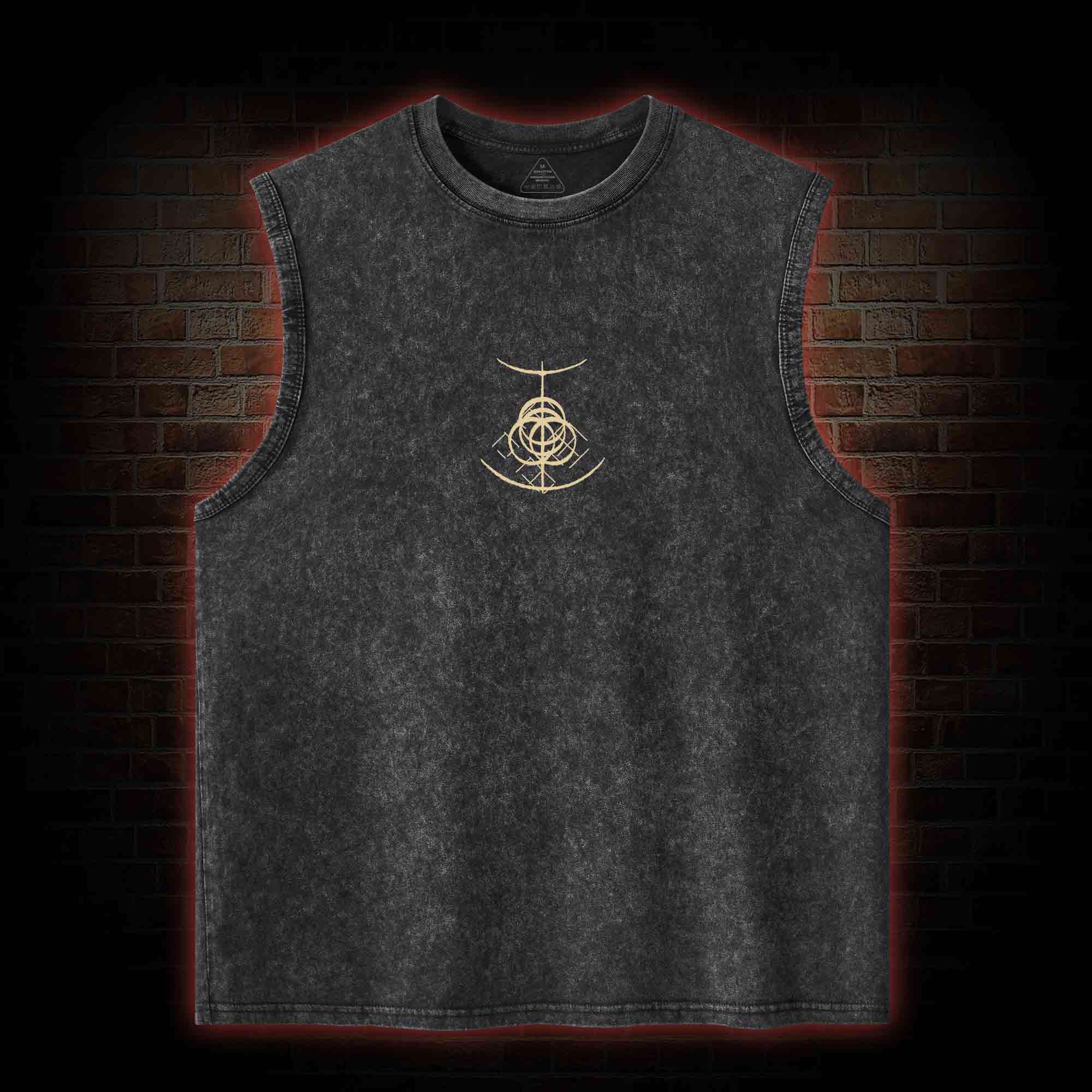Golden Order Back Print Washed Tank Top