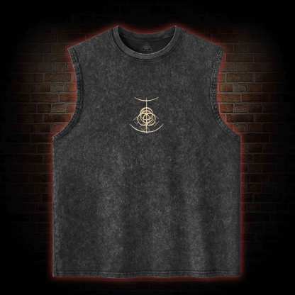 Golden Order Back Print Washed Tank Top