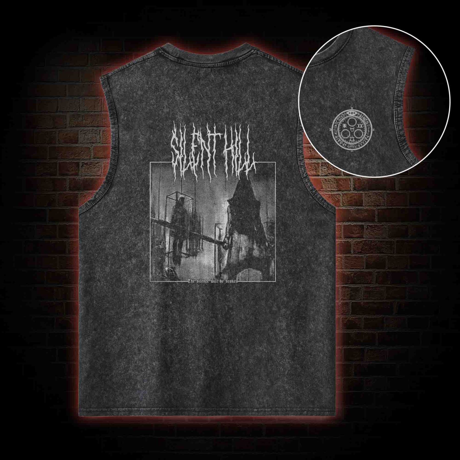 Pyramid Head Back Print Washed Tank Top