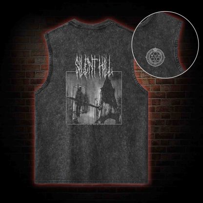 Pyramid Head Back Print Washed Tank Top