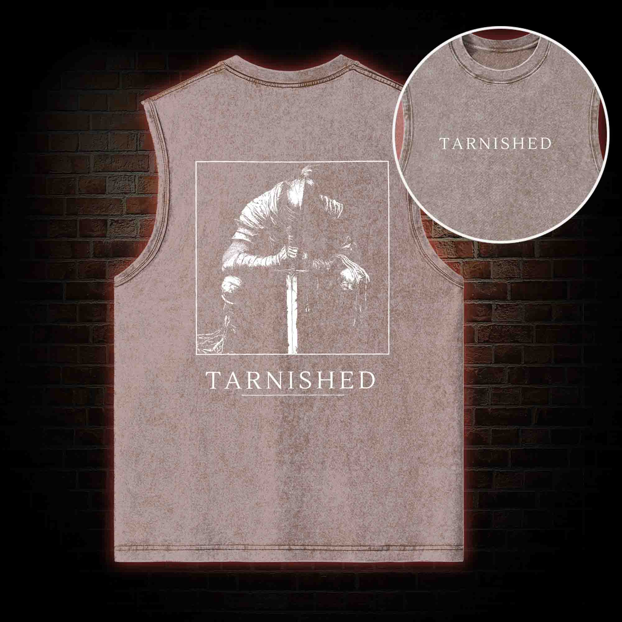 Dark Knight With Sword Back Print Washed Tank Top