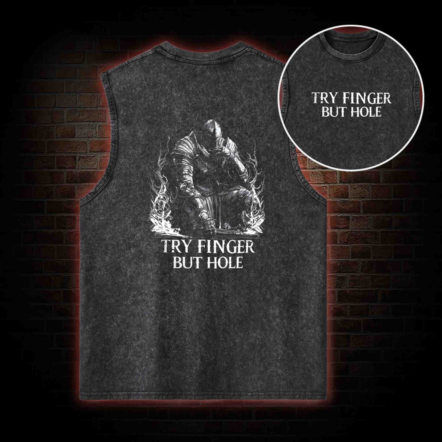 Try Finger but Hole Back Print Washed Tank Top