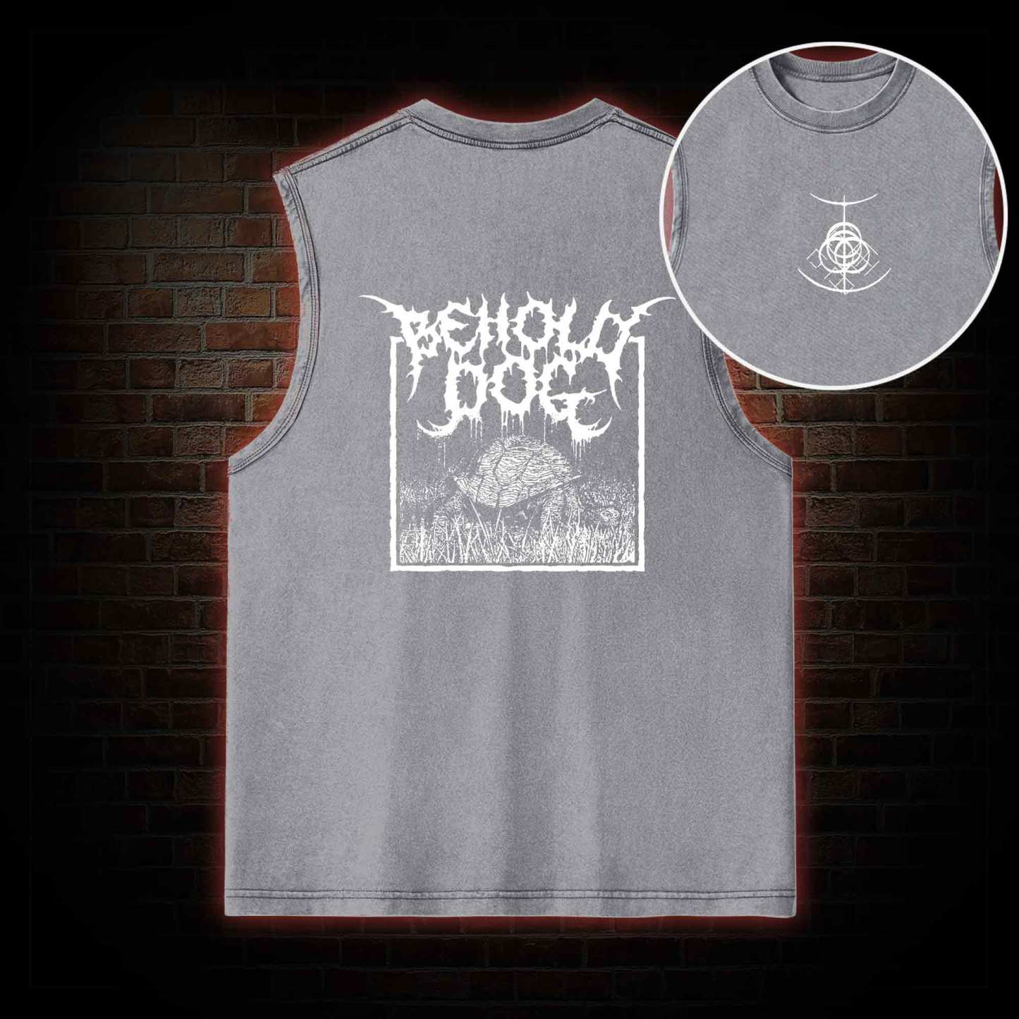 Behold Dog Back Print Washed Tank Top