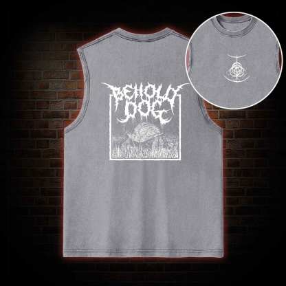 Behold Dog Back Print Washed Tank Top