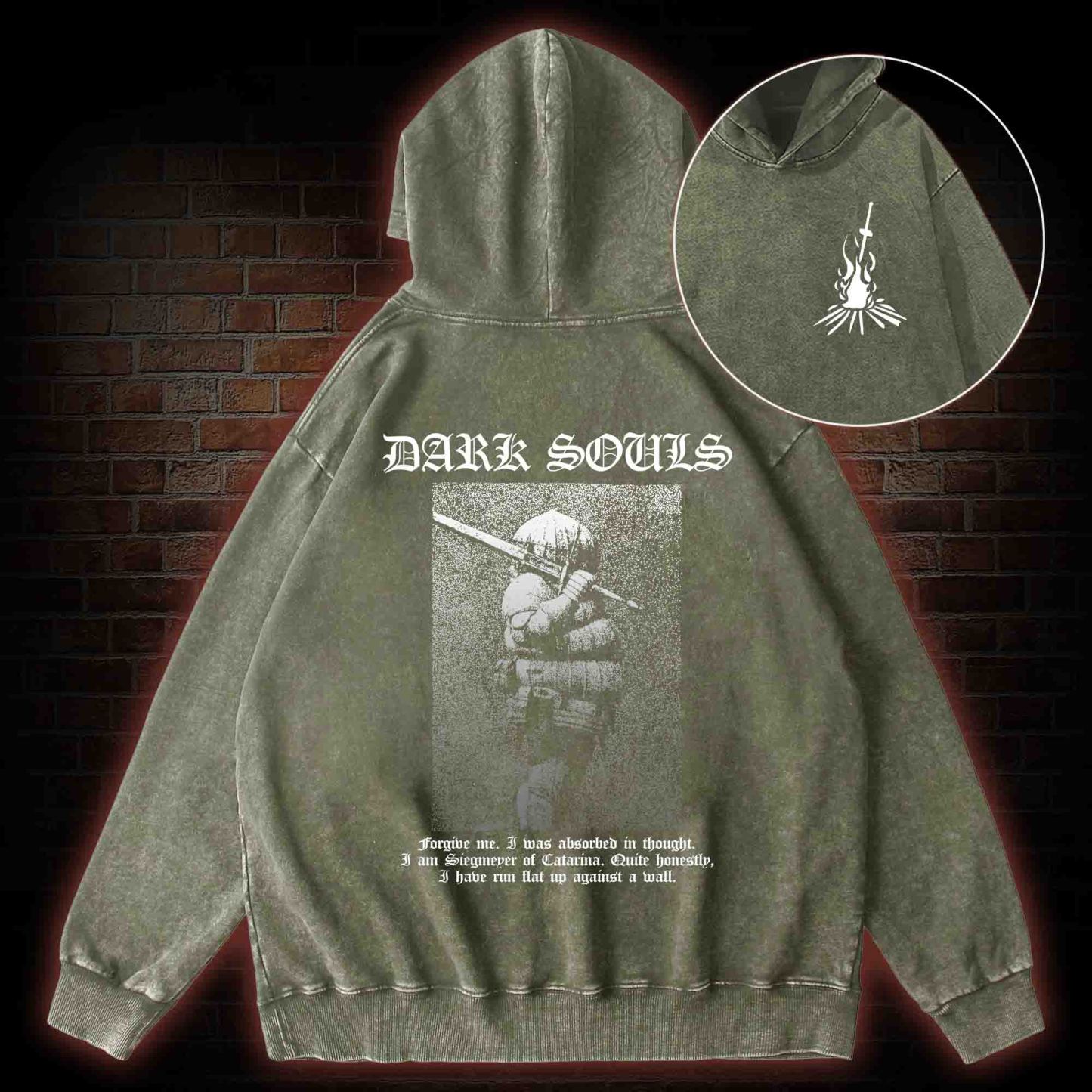 Onion Knight Back Print Washed Hoodie