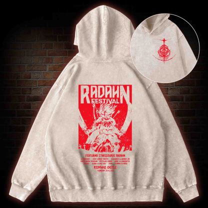 Battle Festival Back Print Washed Hoodie