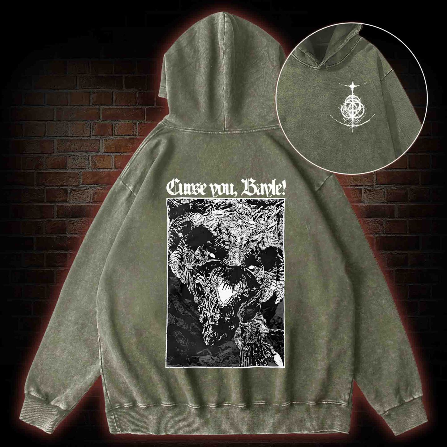 Curse You Bayle! Back Print Washed Hoodie