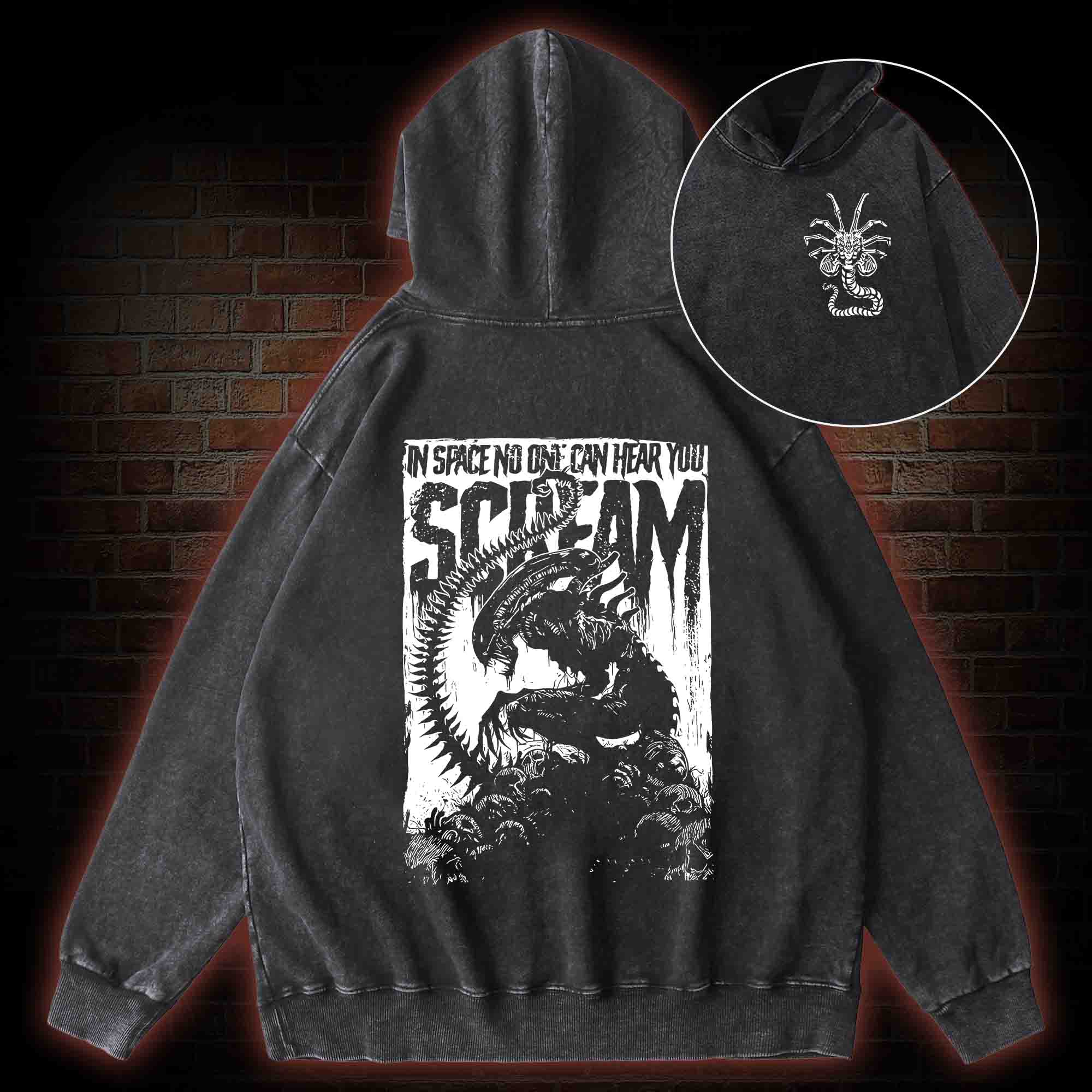 In Space No One Can Hear You Scream Washed Hoodie