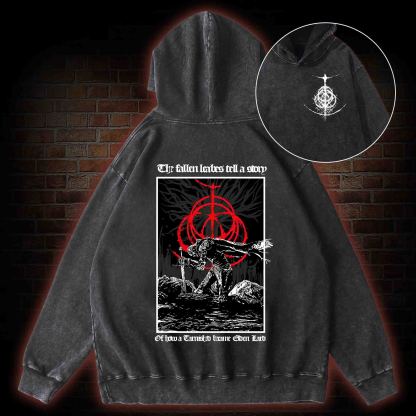 The Fallen Leaves Tell a Story Back Print Washed Hoodie