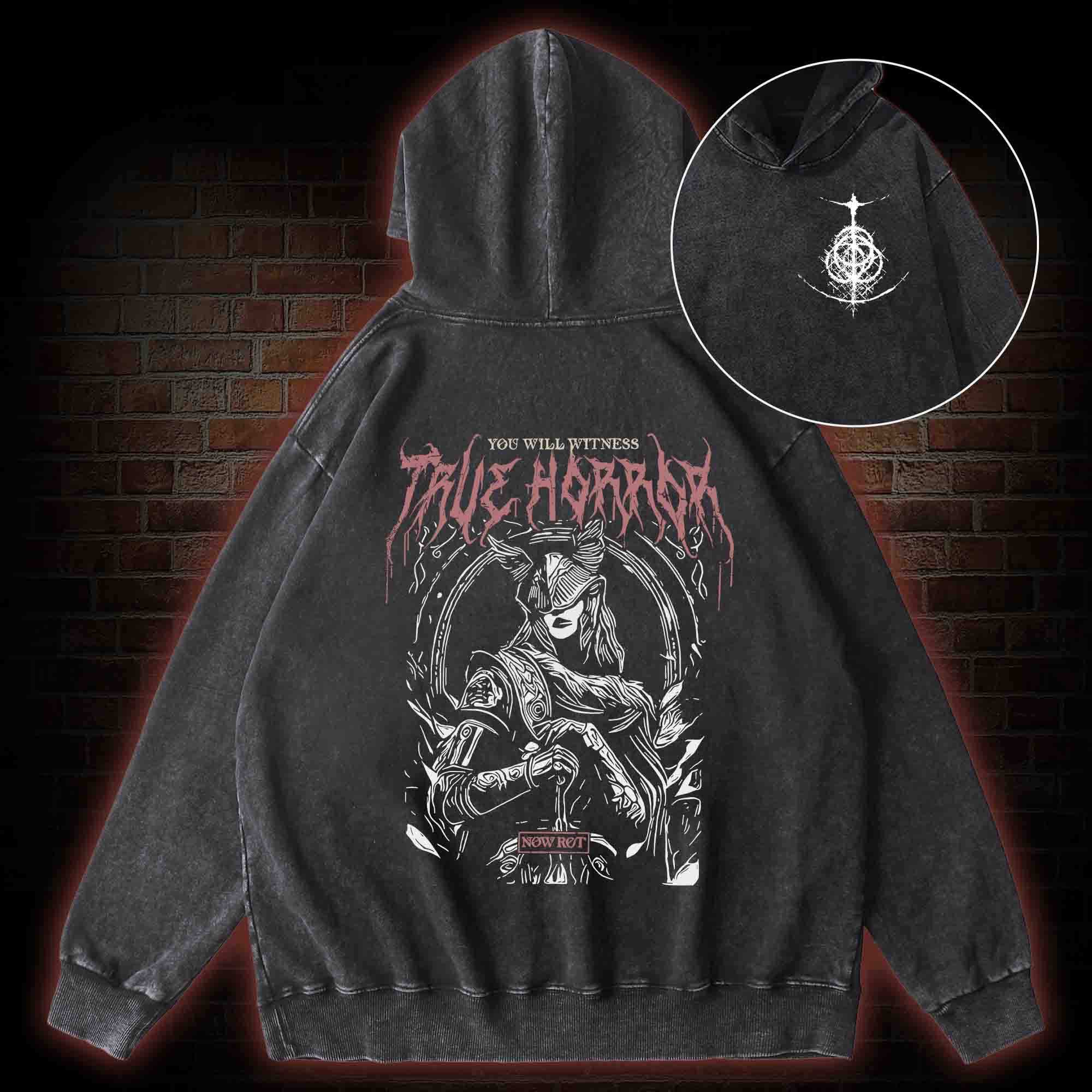True Horror Back Print Washed Hoodie