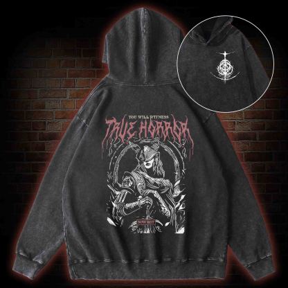 True Horror Back Print Washed Hoodie