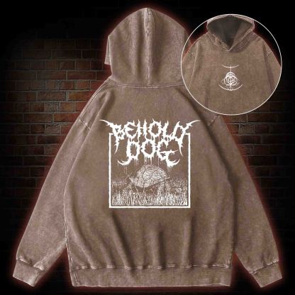 Behold Dog Back Print Washed Hoodie