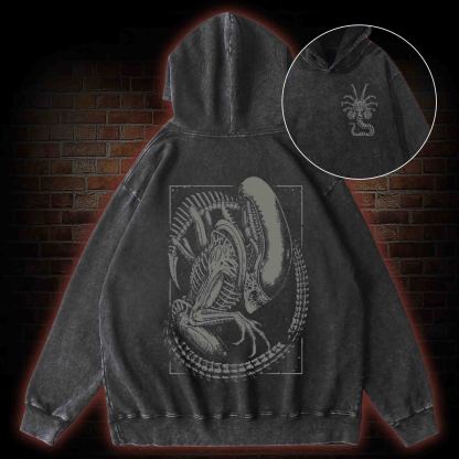 Alien Vintage Back Print Washed Hoodie