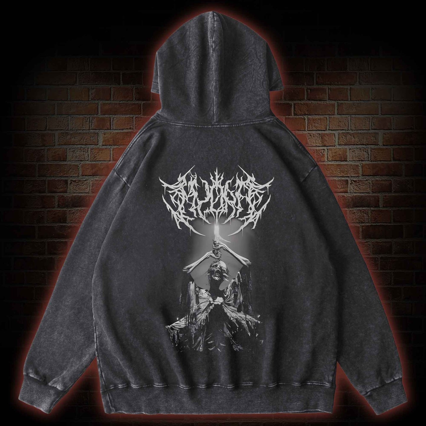 Forgive Me Back Print Washed Hoodie