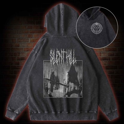 Pyramid Head Back Print Washed Hoodie