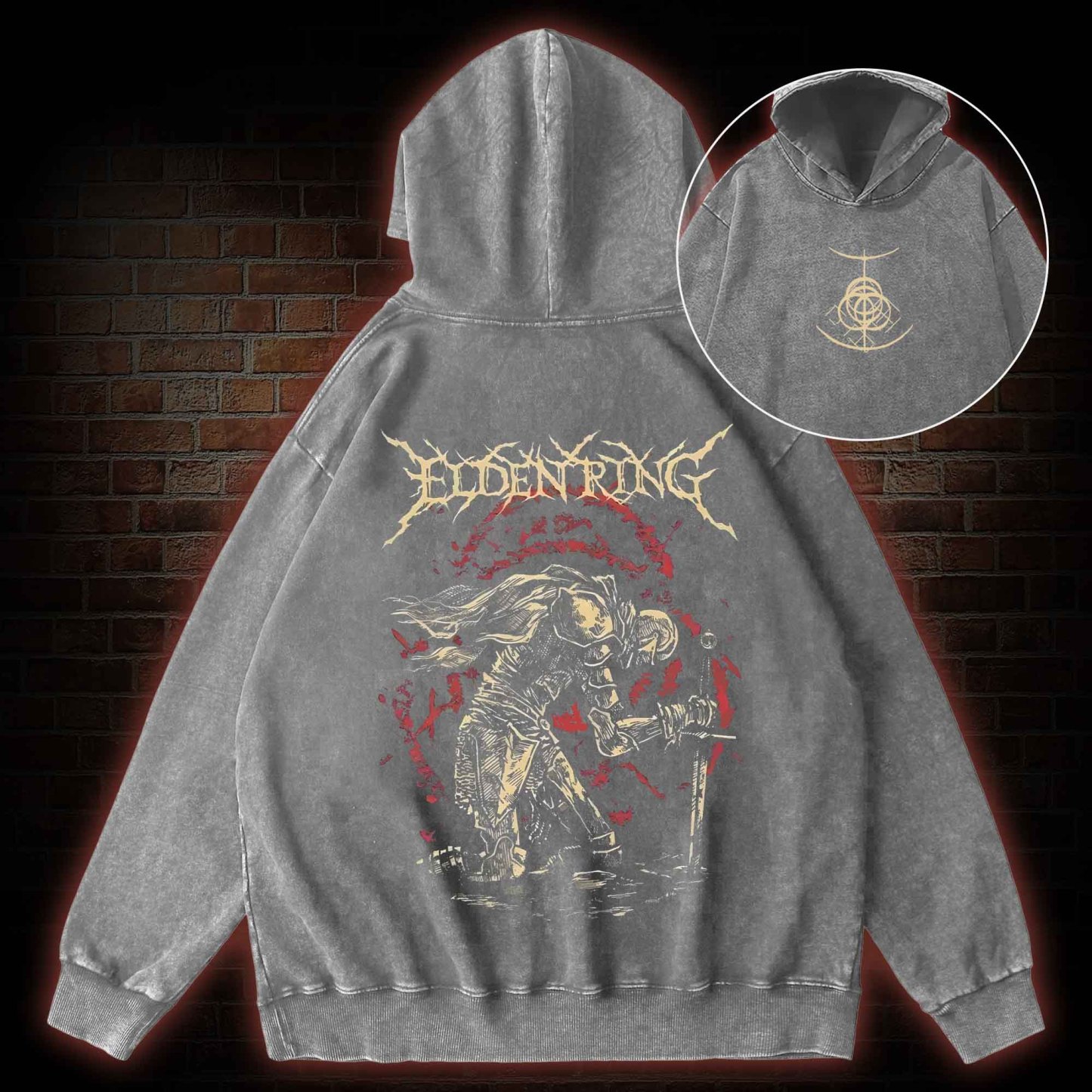 Golden Order Back Print Washed Hoodie