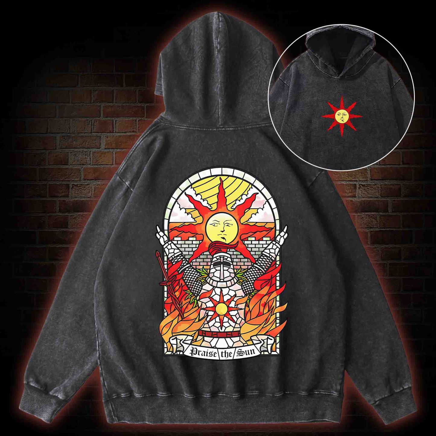 Praise the Sun Back Print Washed Hoodie