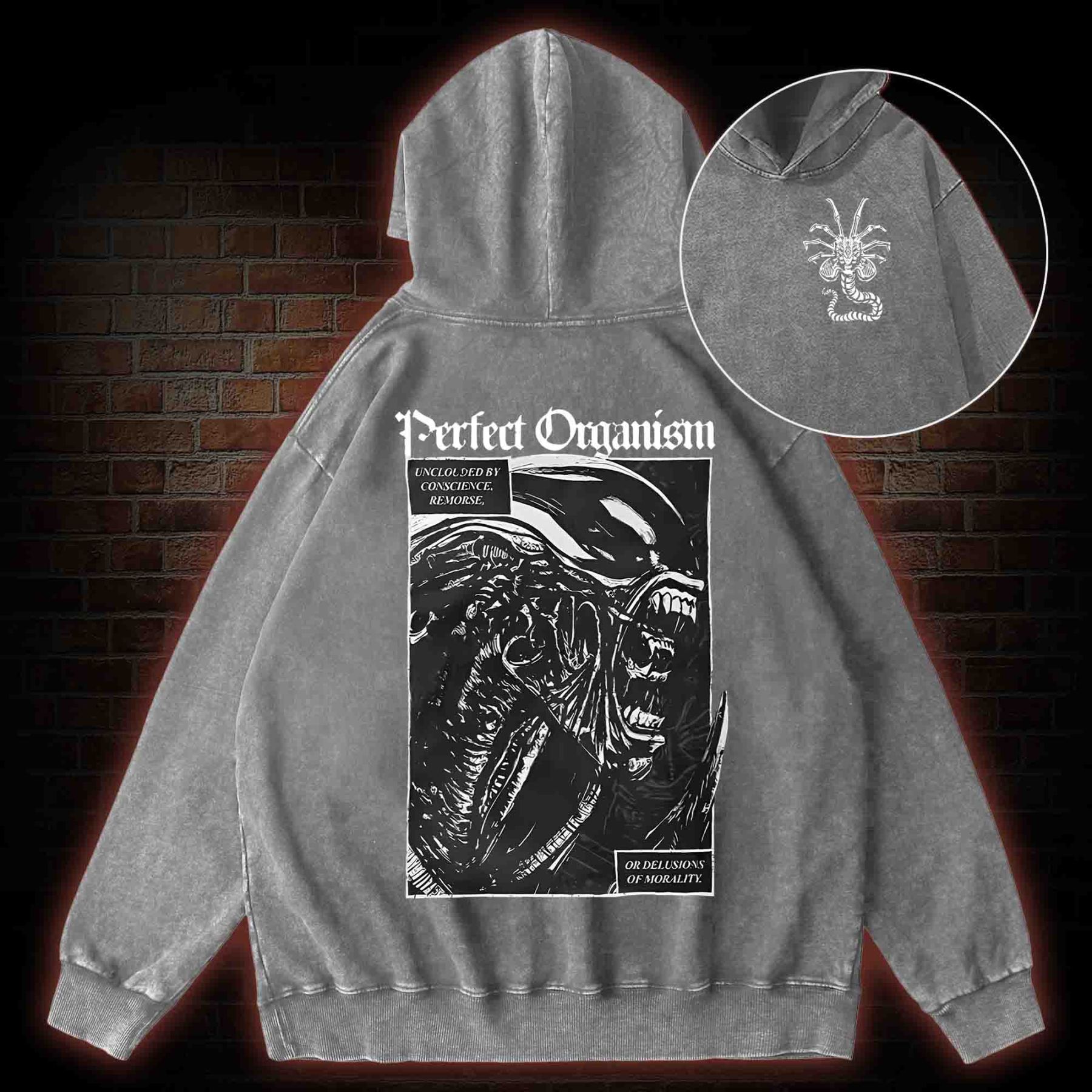 Alien Perfect Organism Back Print Washed Hoodie