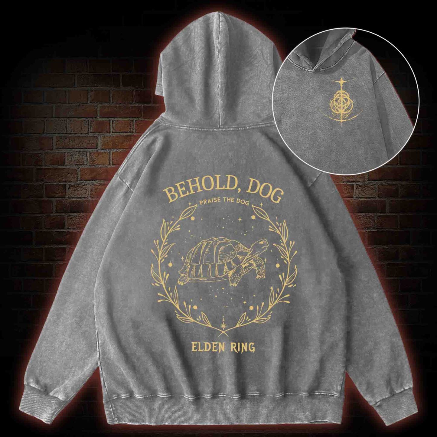 Behold Dog Back Print Washed Hoodie