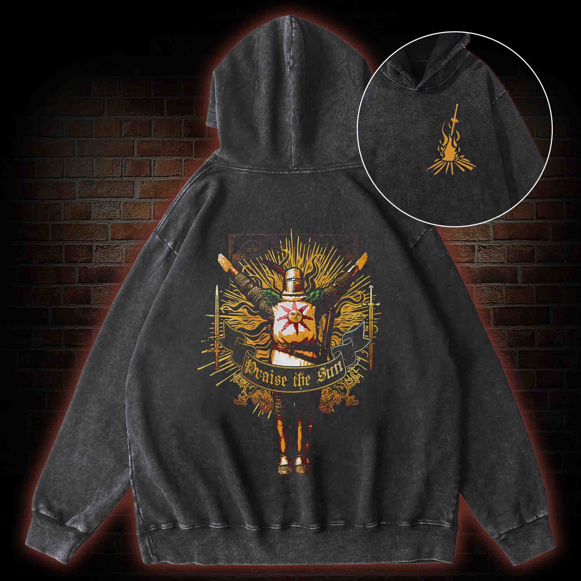 Praise the Sun Back Print Washed Hoodie