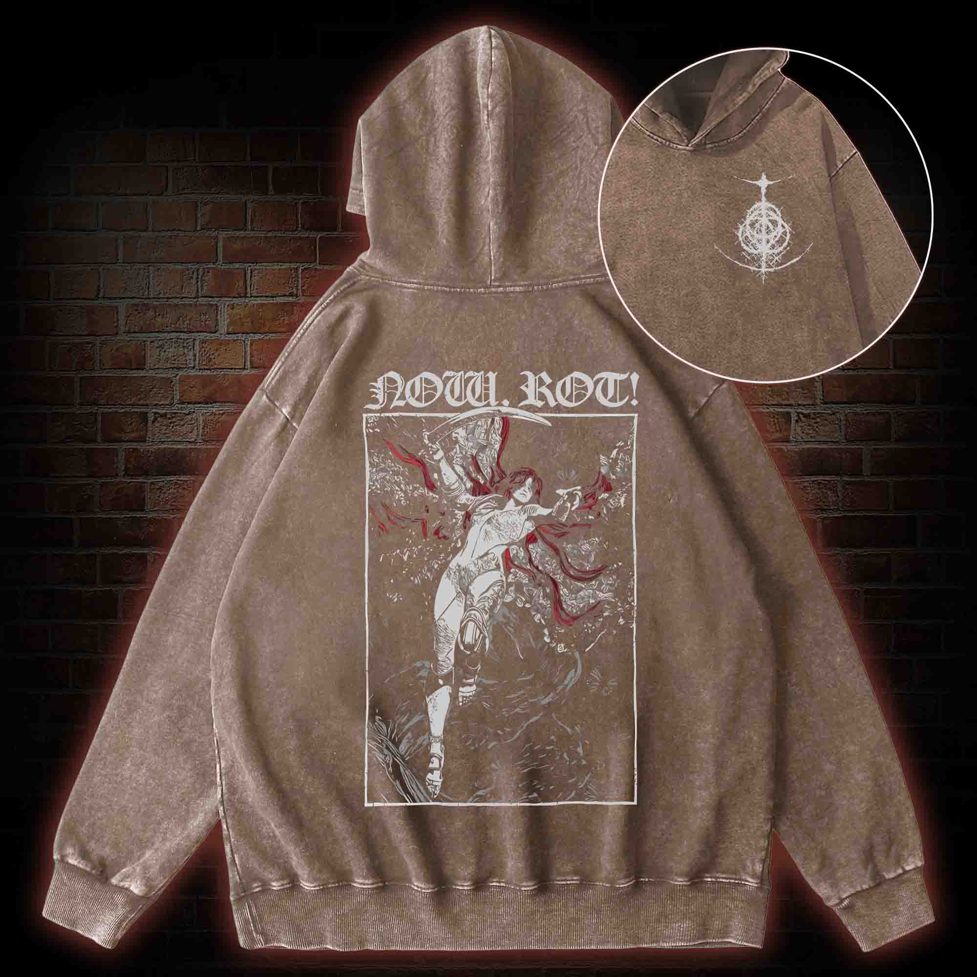 Now Rot Back Print Washed Hoodie