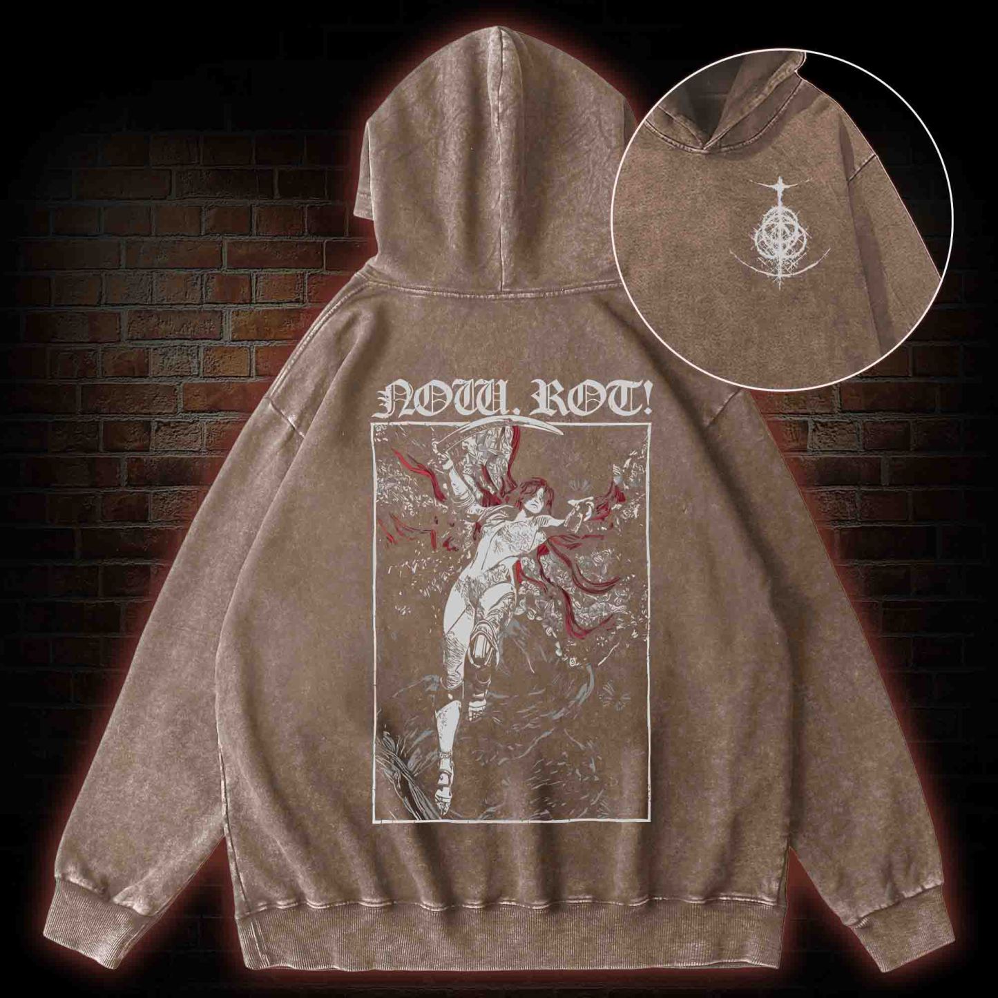 Now Rot Back Print Washed Hoodie