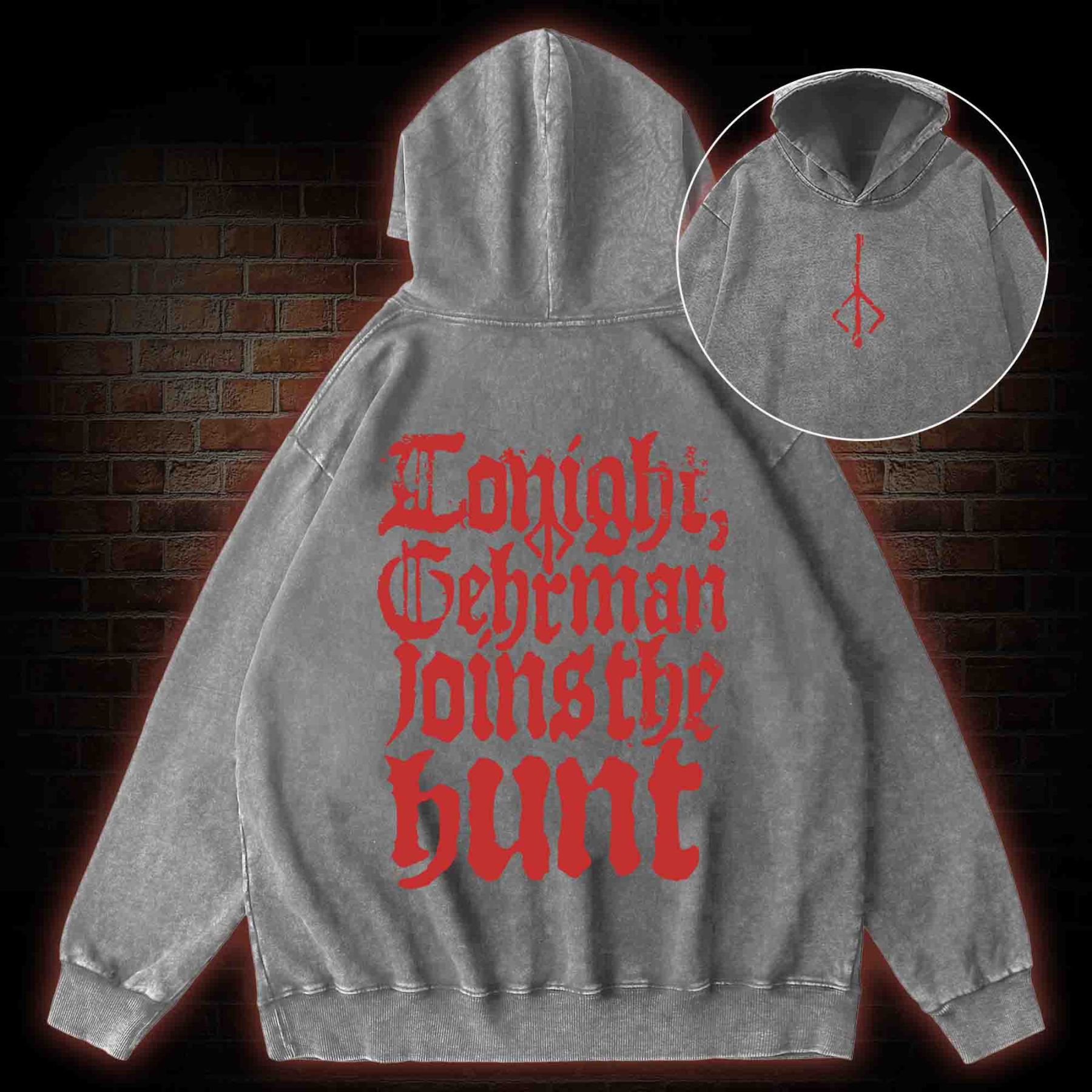 Gehrman Joins The Hunt Back Print Washed Hoodie
