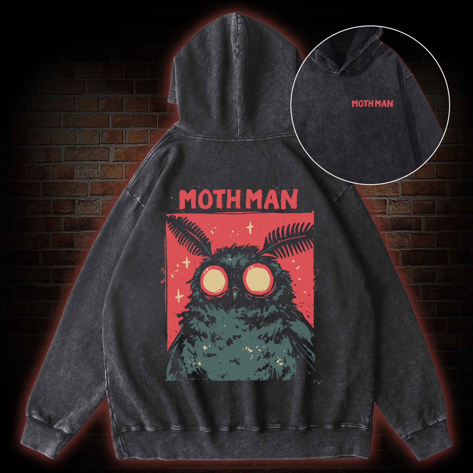 Cryptid Mothman Back Print Washed Hoodie