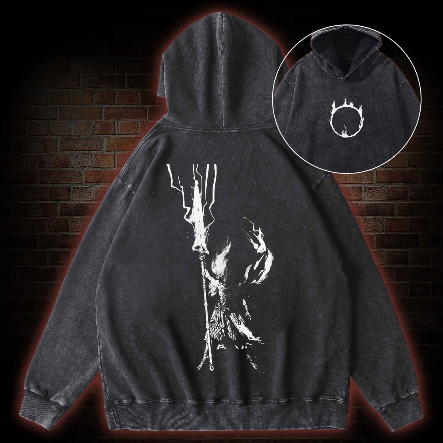 King of the Storm Back Print Washed Hoodie