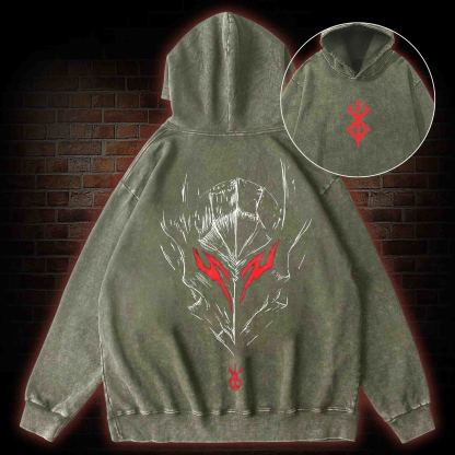 Berserker Mask Back Print Washed Hoodie