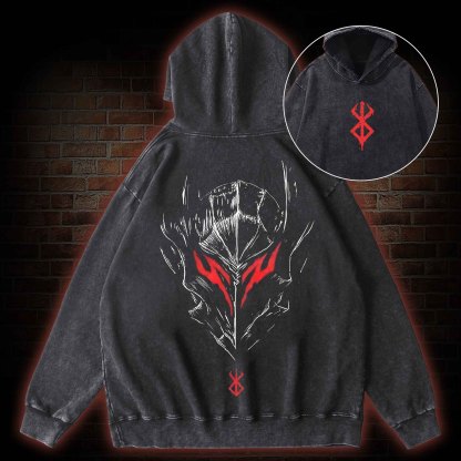 Berserker Mask Back Print Washed Hoodie
