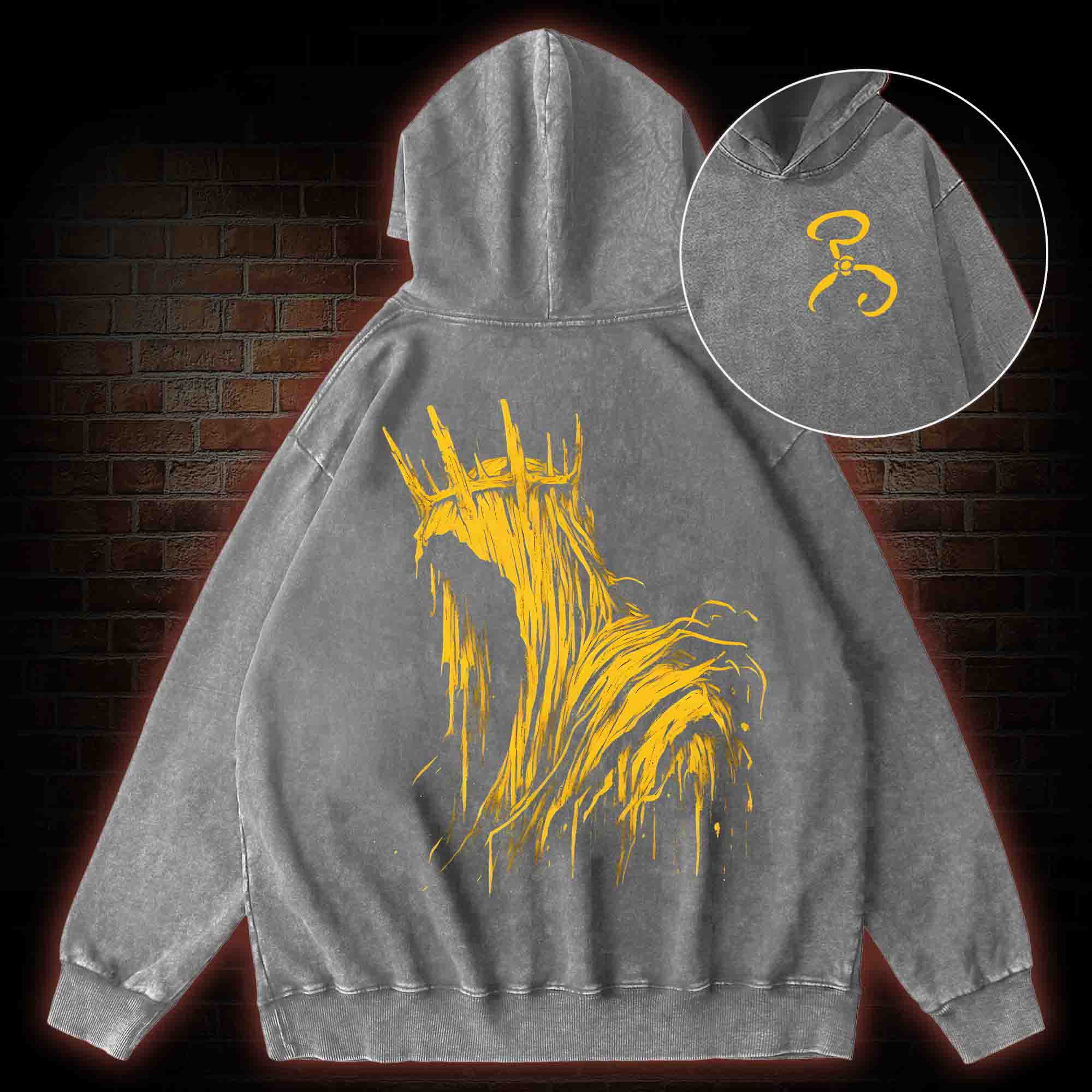The King in Yellow Cthulhu Back Print Washed Hoodie