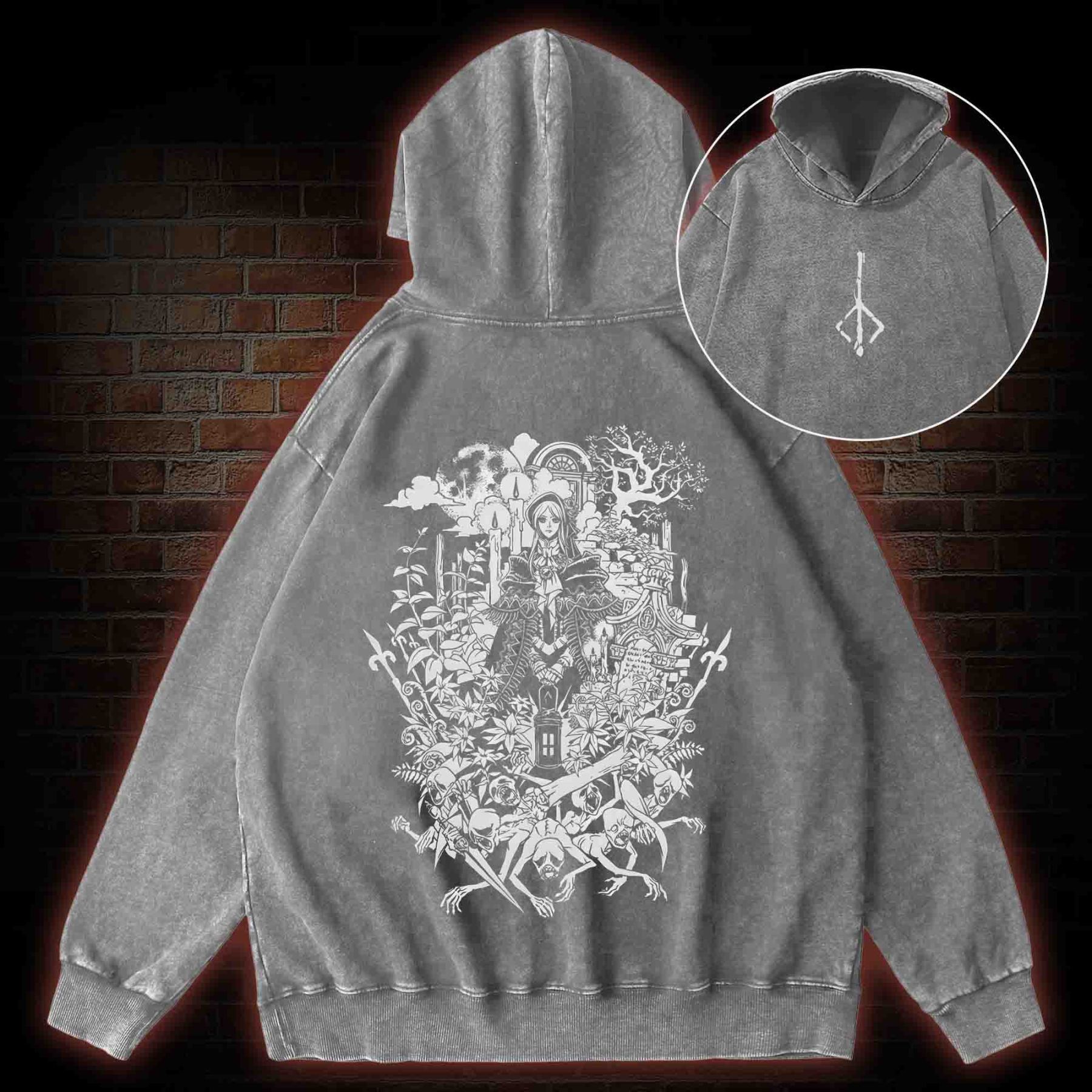 Hello Good Hunter Back Print Washed Hoodie