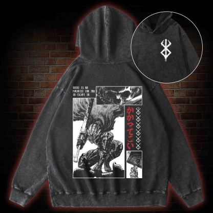 Berserk Guts Back Print Washed Hoodie