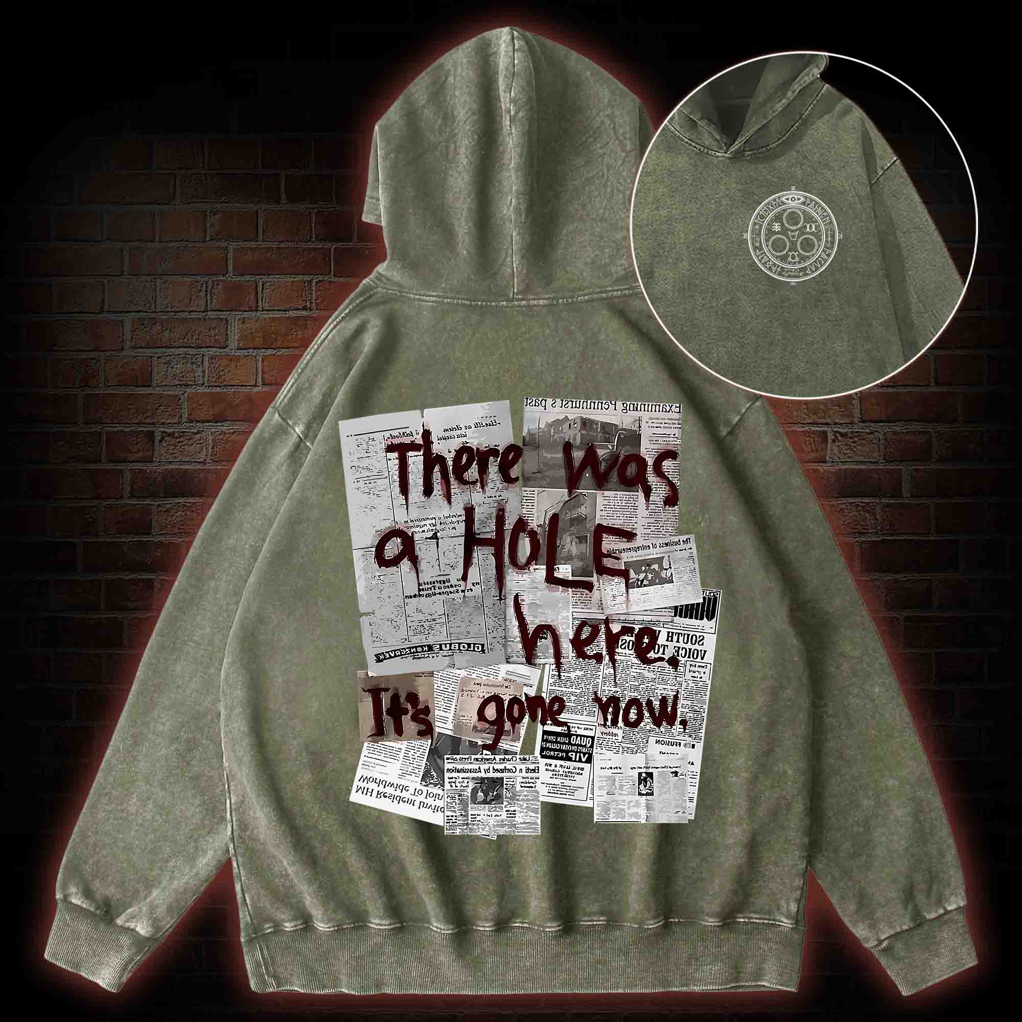 There Was a Hole Back Print Washed Hoodie