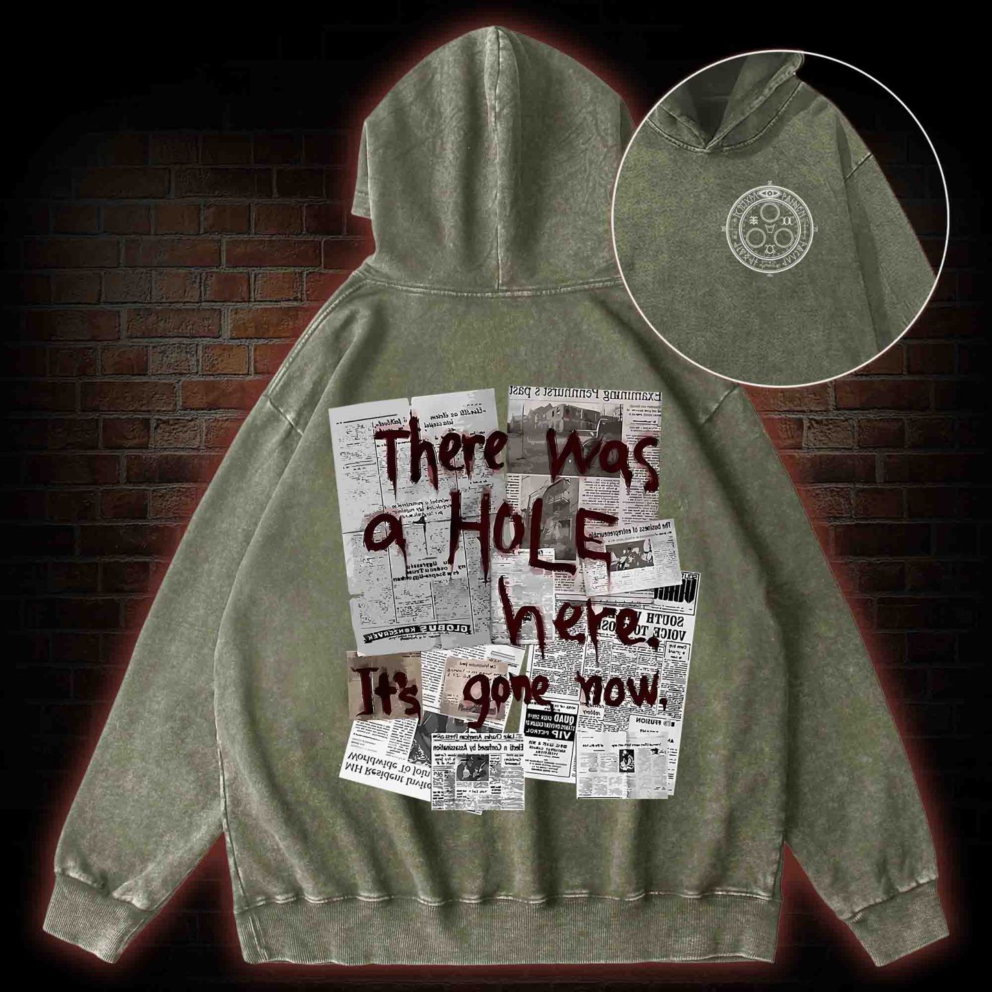 There Was a Hole Back Print Washed Hoodie