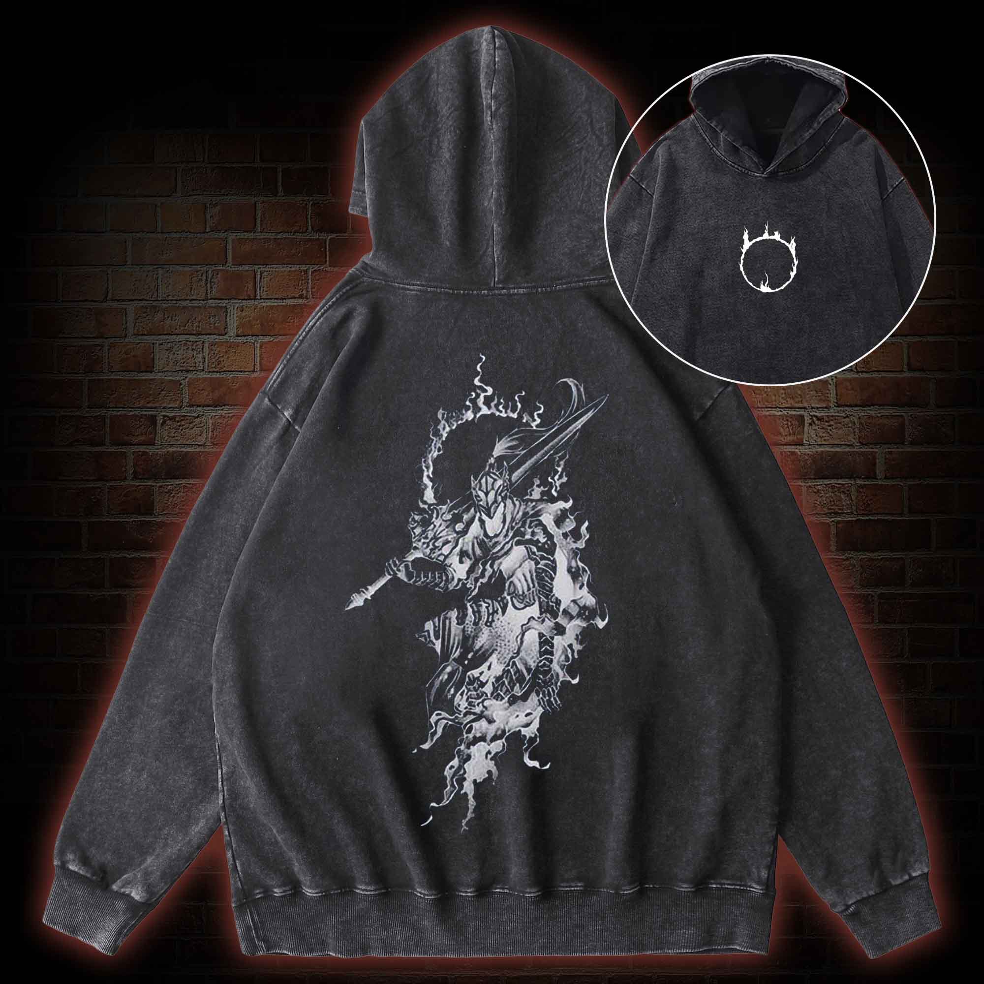 Retro Into The Abyss Back Print Washed Hoodie