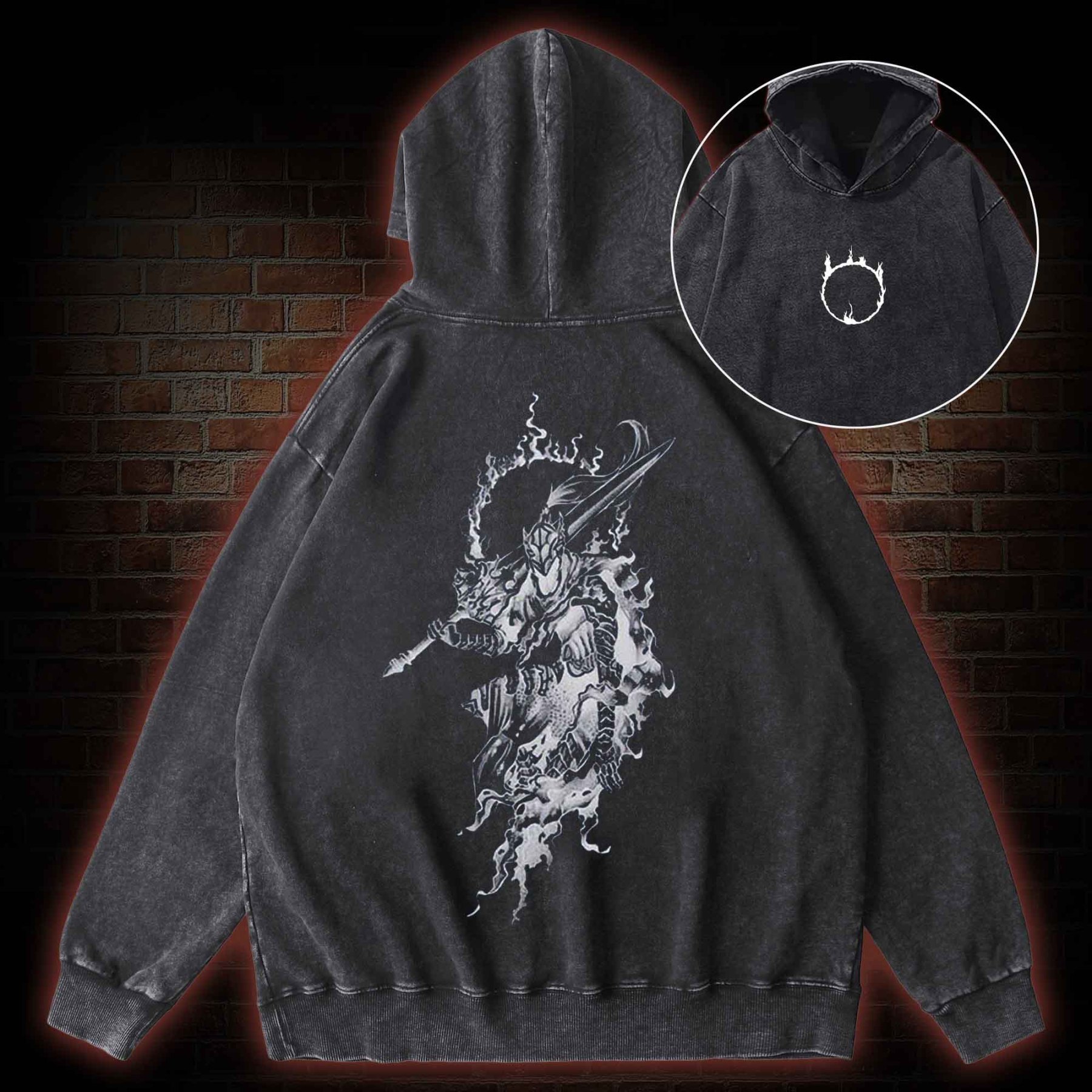 Retro Into The Abyss Back Print Washed Hoodie