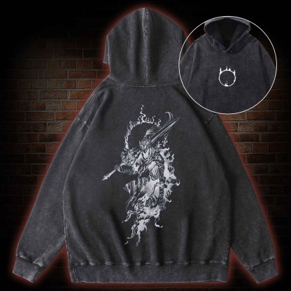 Retro Into The Abyss Back Print Washed Hoodie